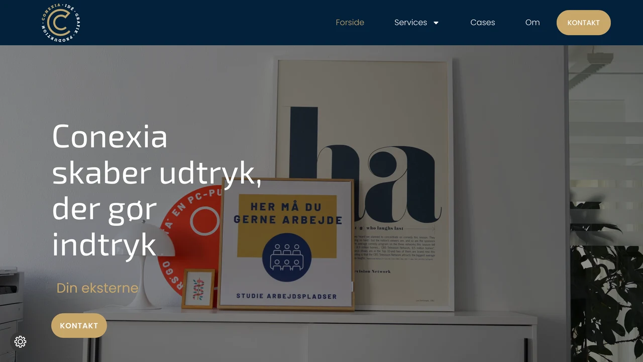 Skærmbillede af Conexias website