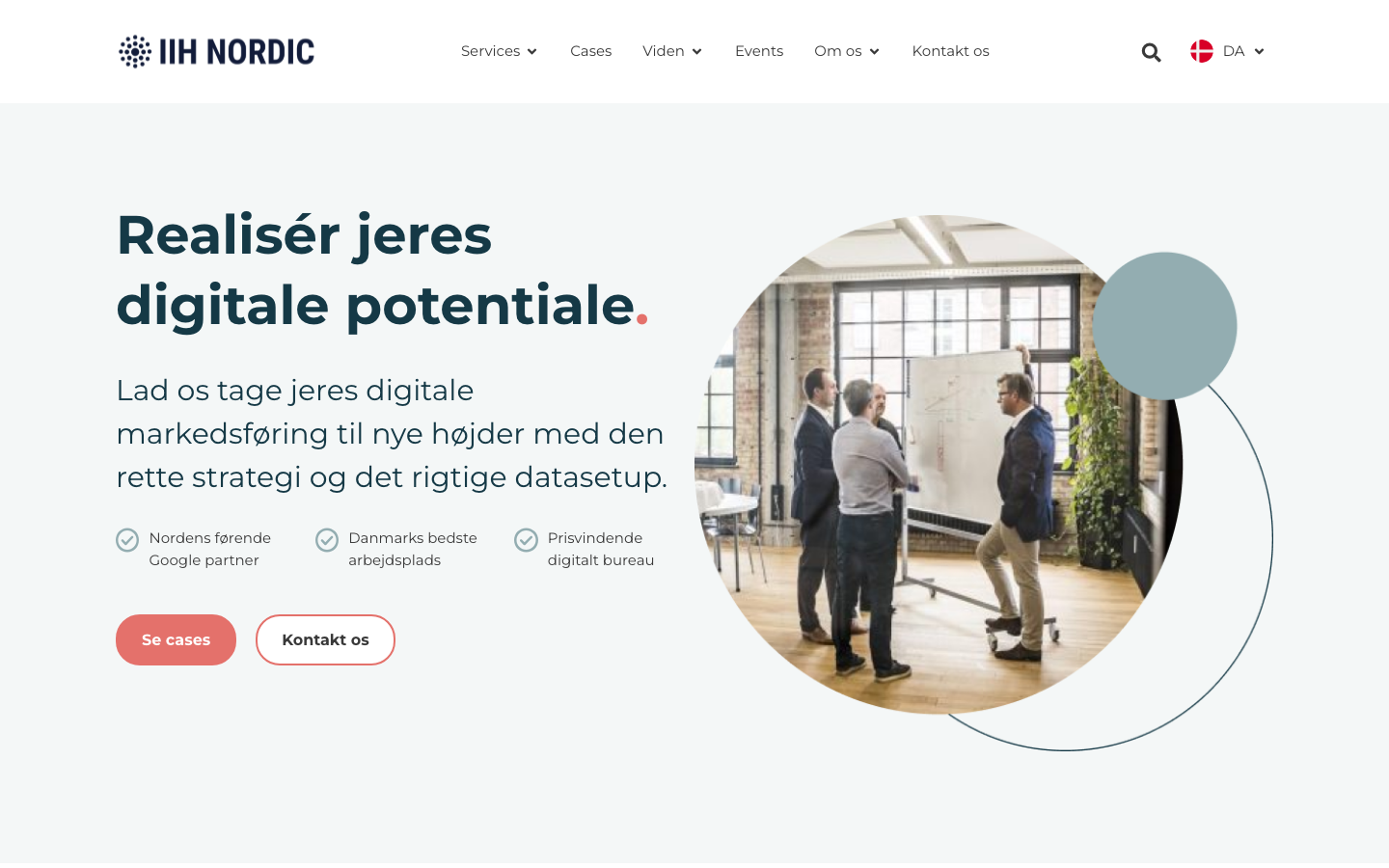 Skærmbillede af IIH Nordics website