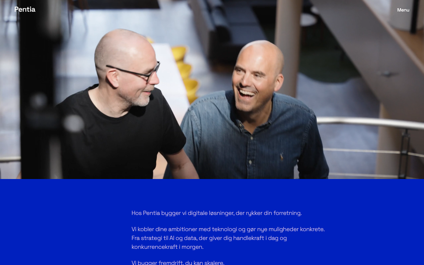Skærmbillede af Pentias website