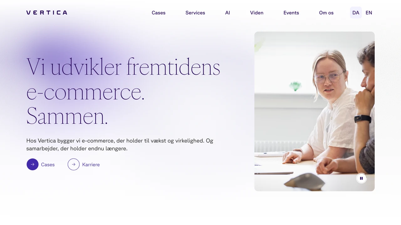 Skærmbillede af Verticas website